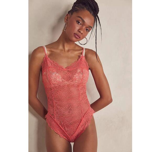 New Free People INTIMATELY One Touch Bodysuit $78 SMALL Watermelon - Picture 1 of 4